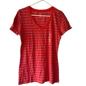 Gap Women's V Front Striped Short Sleeve Tee Sz L NWT